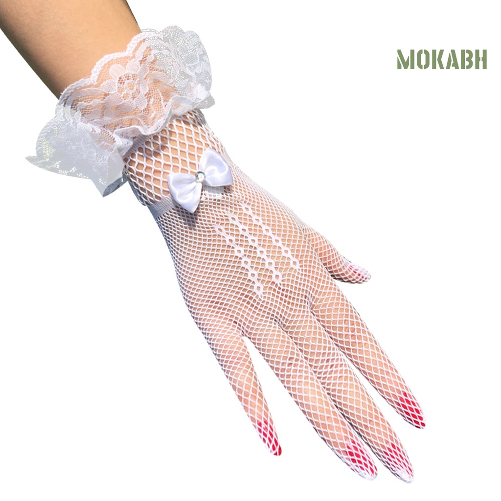 1 Đôi Găng Tay Ren Đính Nơ Co Giãn Tốt Thanh Lịch Dành Cho Cô Dâu