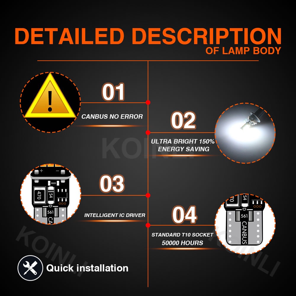 Bóng Đèn Led Tín Hiệu Xi Nhan DC12V Koinili T10 Led W5W 194 168 501 WY5W 4014 26SMD Cho Xe Hơi Xe Máy