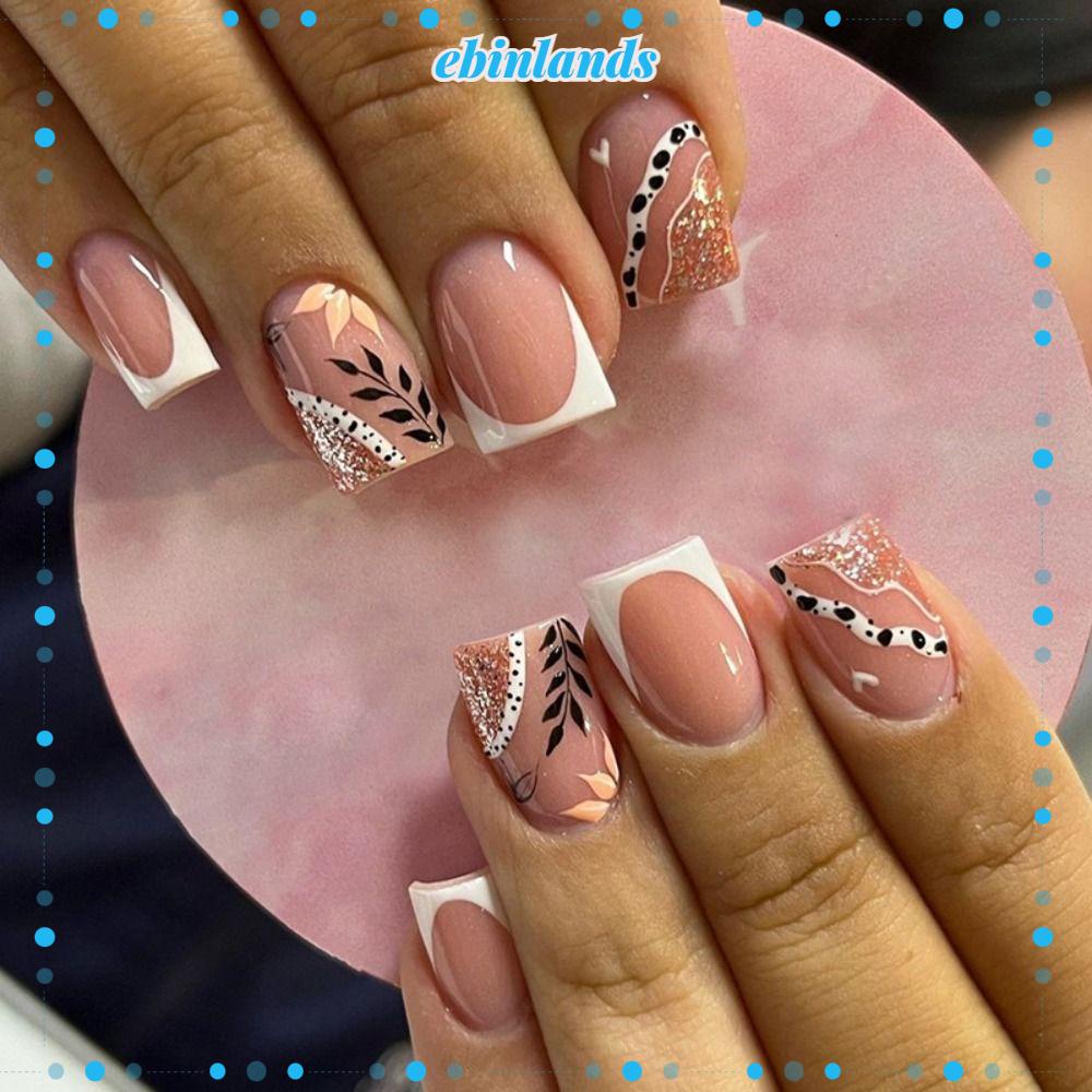 Set 24 Móng Tay Giả DIY Viền Trắng Edge