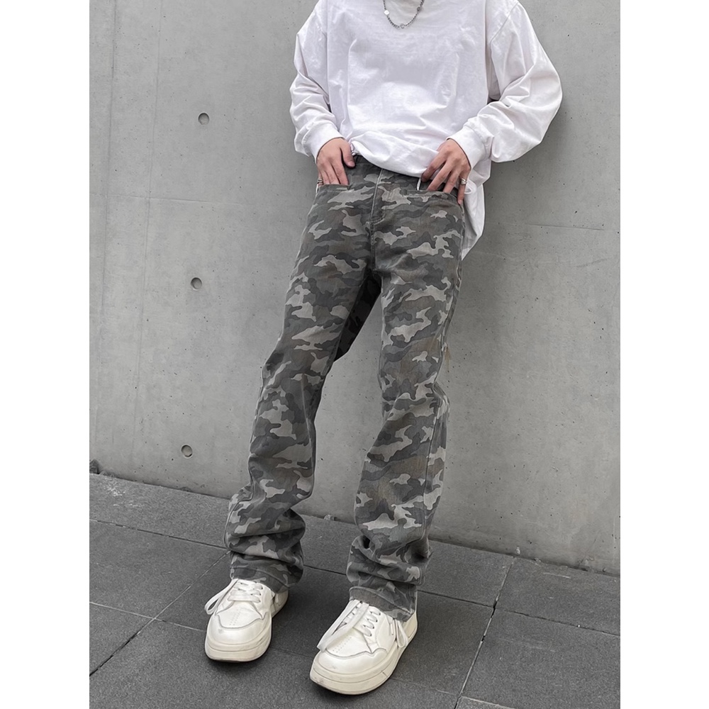 Quần Jean Họa Tiết Rằn Ri Dáng Suông Cá Tính Phong Cách Retro Mỹ Cho Nam