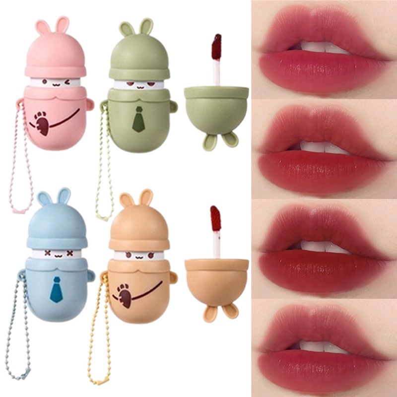 Son Môi 4 Màu Tùy Chọn Chống Nước Không Dính Cốc Thiết Kế Móc Khóa Thỏ Hoạt Hình Xinh Xắn