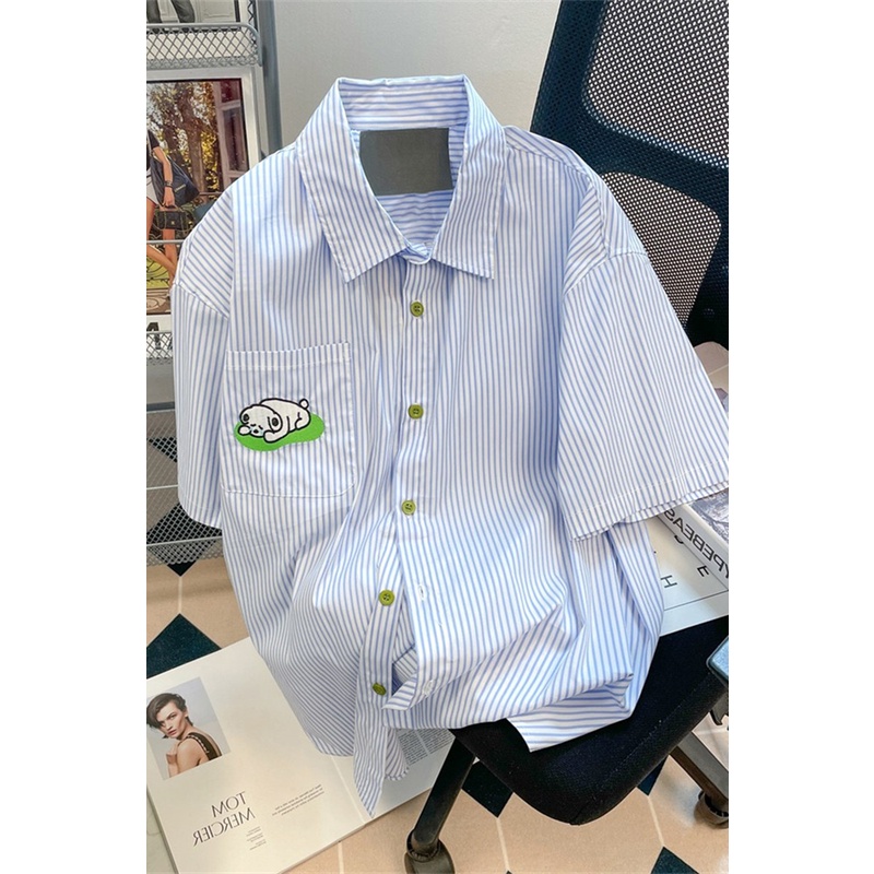 Áo Sơ Mi Tay Ngắn Dáng Rộng Thêu Họa Tiết Phong Cách Nhật Bản Thời Trang Mùa Hè Cho Nam 150kg 2