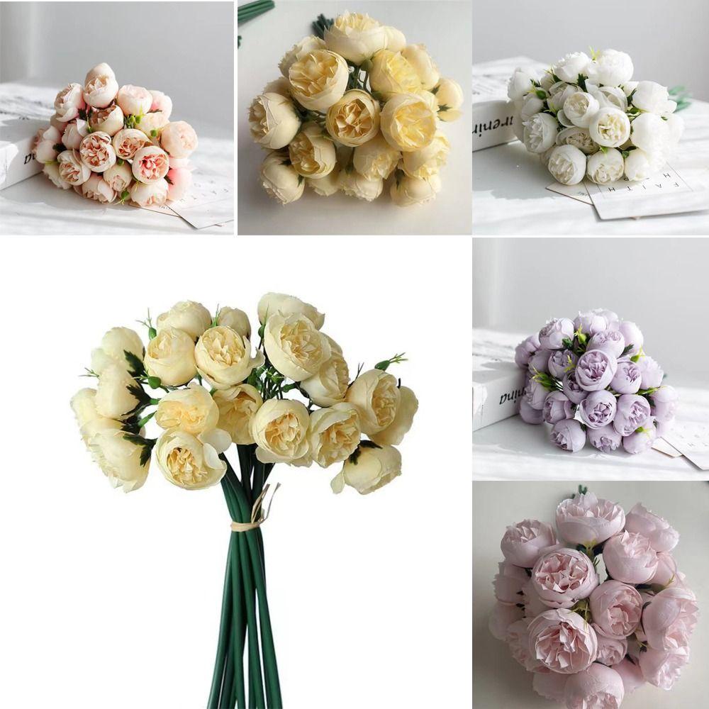 Bó 27 bông hoa mẫu đơn/ hoa hồng giả CONOPERY chất liệu lụa trang trí đám cưới