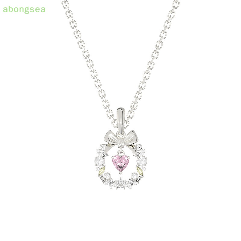 Abongsea Vòng cổ Mặt Vòng Hoa Đính Đá Zircon Màu Bạc Đơn Giản Phong Cách Hàn Quốc Cho Nữ