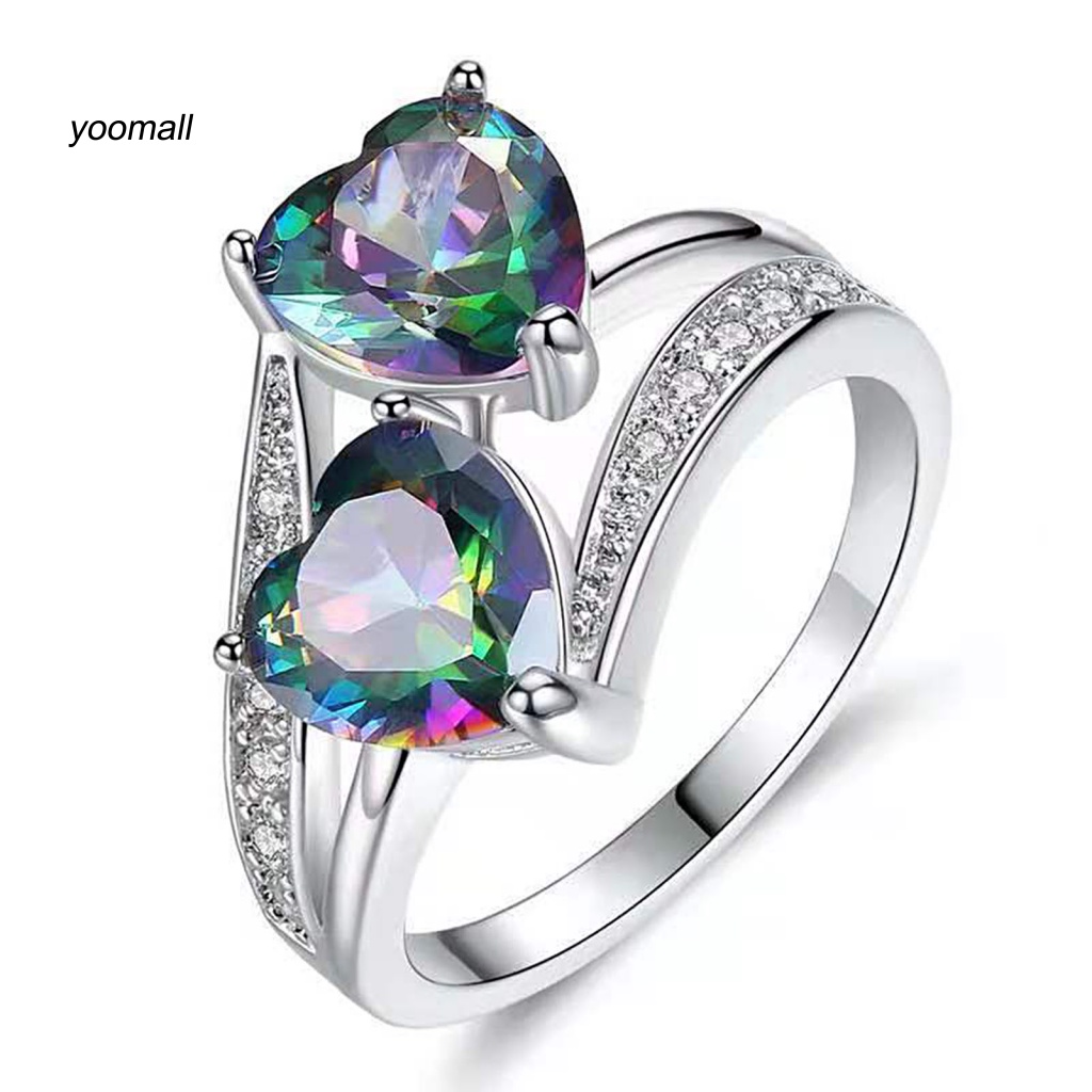 Nhẫn Hình Trái Tim Đôi Đính Đá Zircon Lấp Lánh Thời Trang Dự Tiệc Cho Nữ