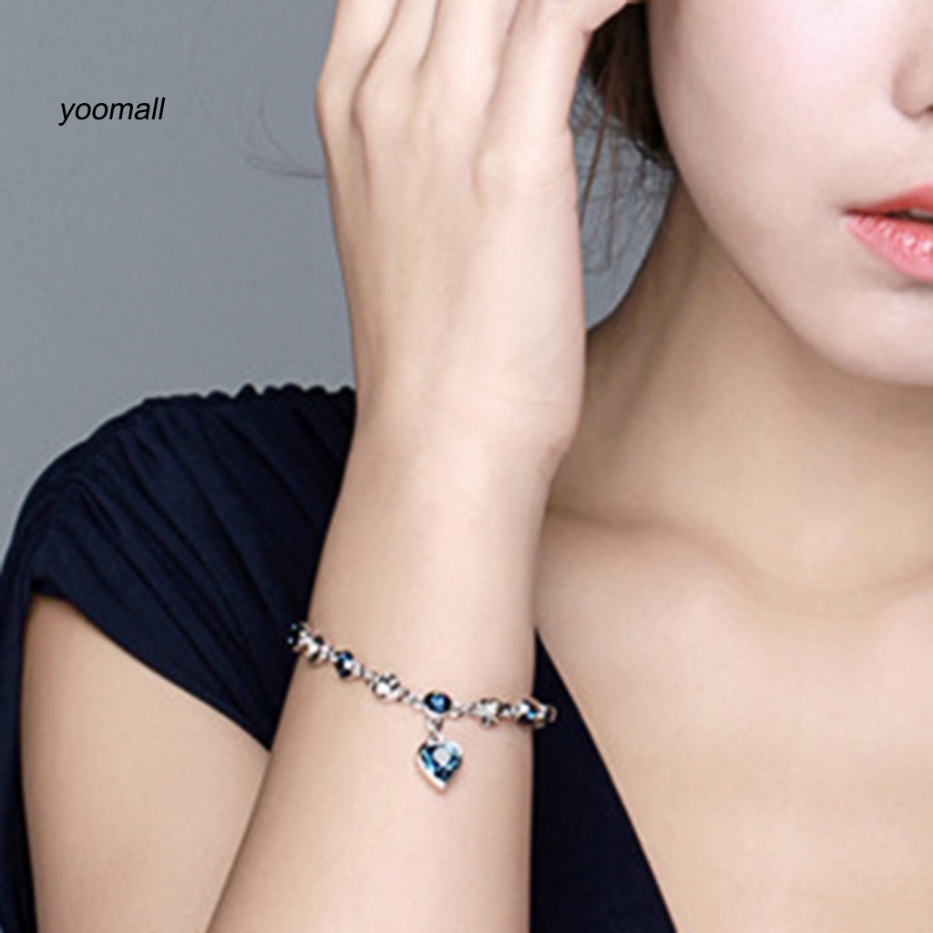 Vòng Tay Chuỗi Xích Đính Đá Zircon Hình Trái Tim Cho Ngày Valentine