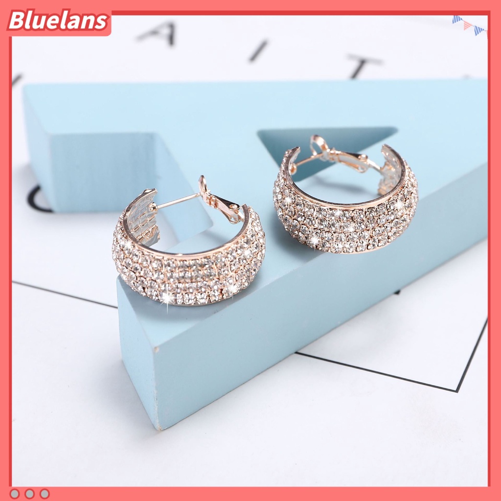 [BLS] Bông Tai Đính Kim Cương Giả Rộng Màu Trắng Phổ Biến Cho Nữ