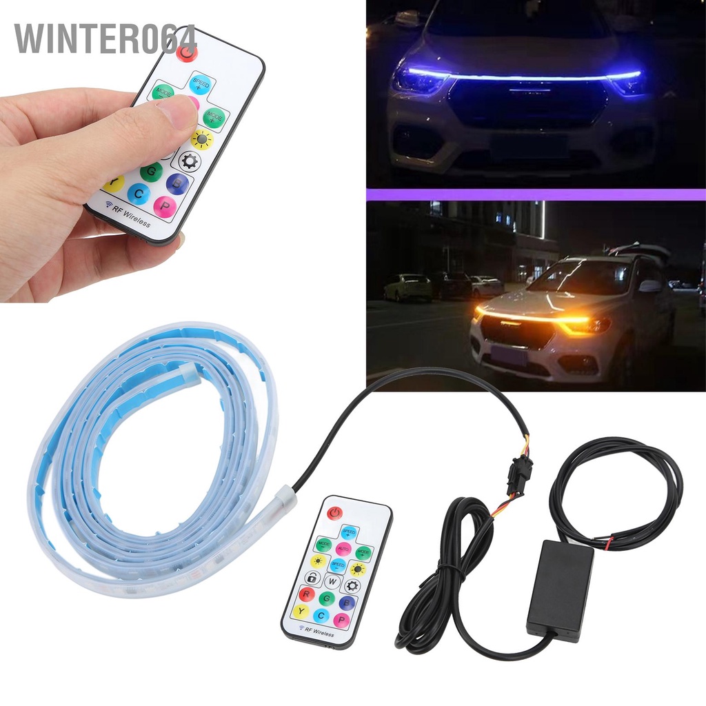 Winter064 Dải đèn LED ô tô linh hoạt 1 8m có điều khiển từ xa Đa năng 12V 5W RGB đầy màu sắc cho nắp ca-pô phía trước