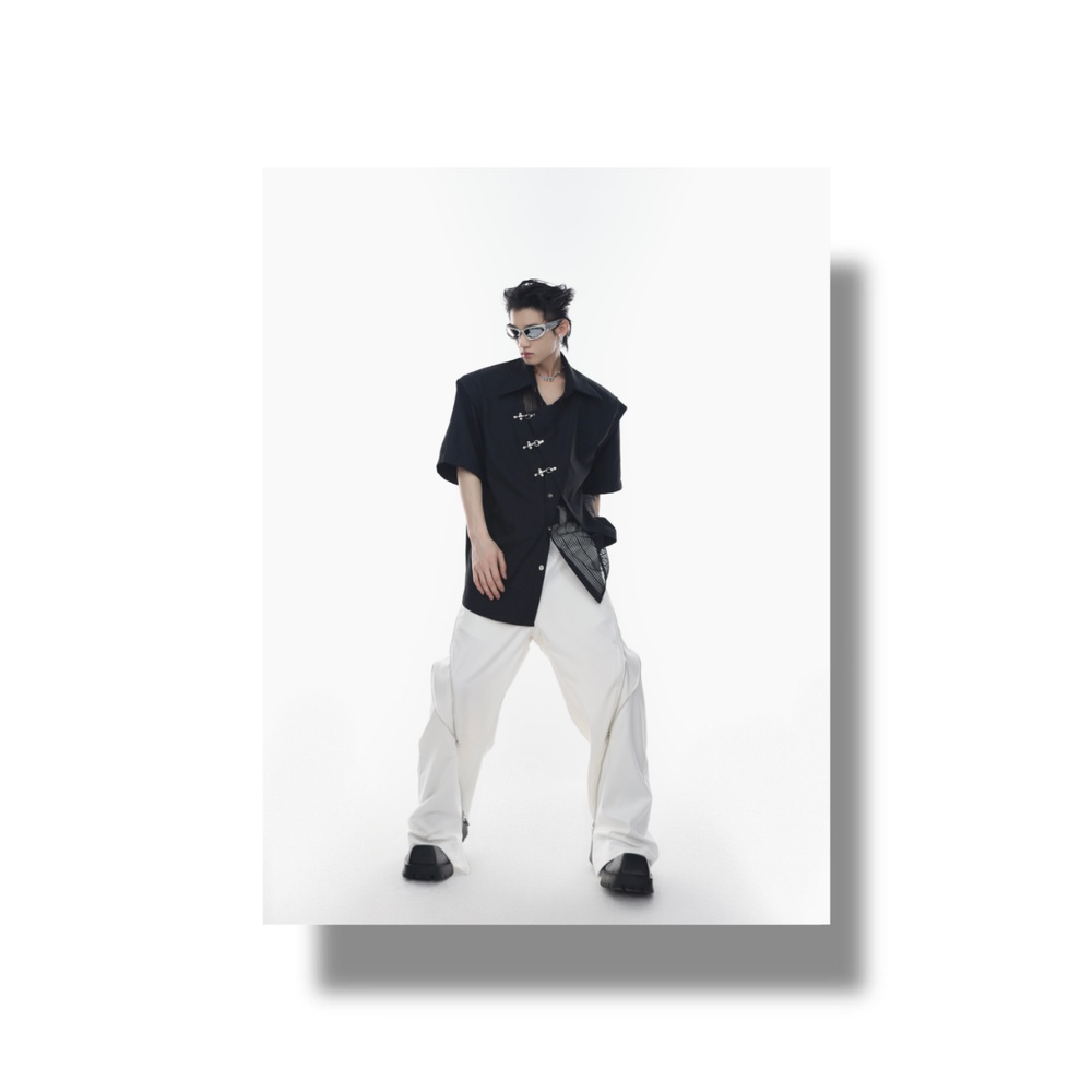 Áo Sơ Mi Ngắn Tay Hai Lớp Phối Nút Kim Loại Hình Máy Bay Thời Trang Mùa Hè