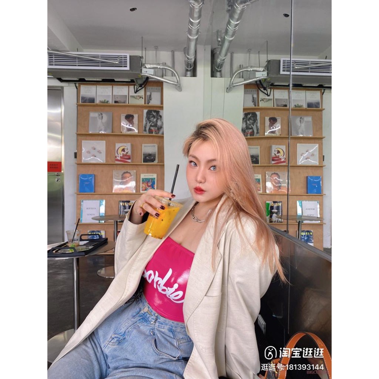 [] - Áo Ống Bằng Da PU In Chữ Hở Lưng Thời Trang Đường Phố Mùa Hè Cho Nữ