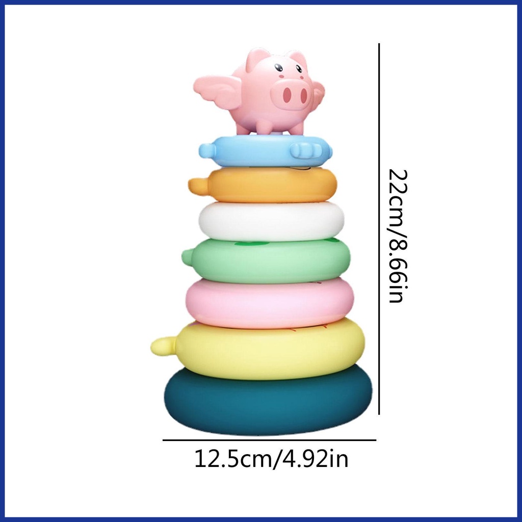 Đồ Chơi Vòng Xếp Chồng Lên Nhau Hình Chú Heo Màu Cầu Vồng Theo Phương Pháp Montessori Cho Bé
