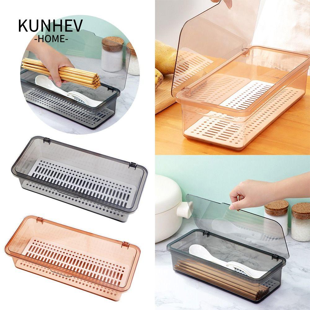 KUNHEV Hộp Đựng Dụng Cụ Trang Điểm Đa Năng Có Nắp Bằng Nhựa Giá Đỡ