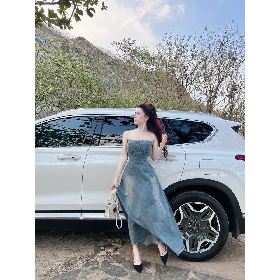 Bigsize Đầm jeans cúp dáng dài 55-95kg