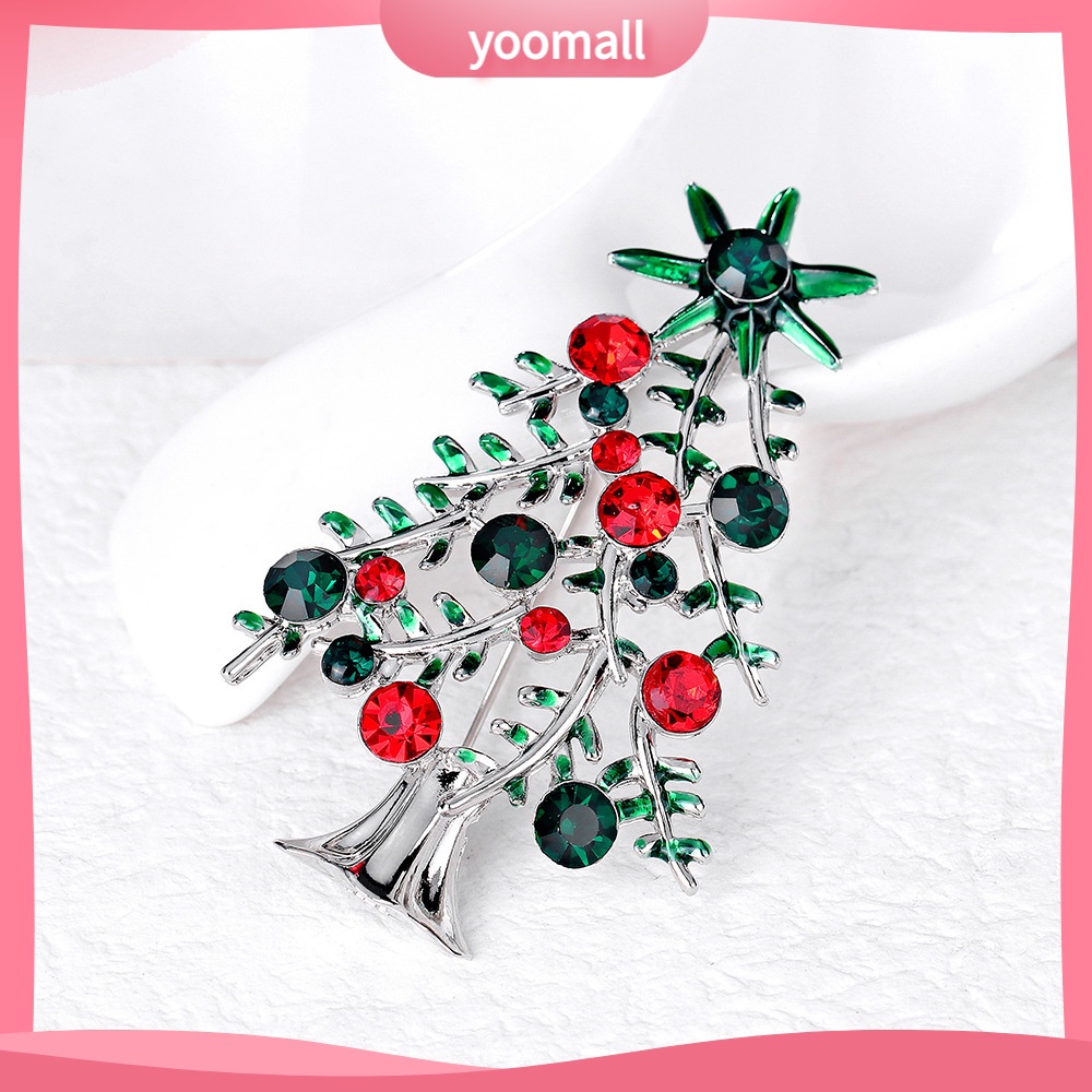 Ghim Cài Áo Hình Cây Thông Giáng Sinh Đính Đá Kim Cương Giả Toàn Diện