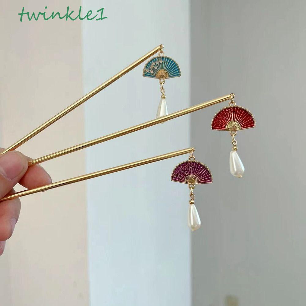 TWINKLE Trâm Cài Tóc Hình Quạt Phối Tua Rua Phong Cách Trung Hoa Cổ Điển Cho Nữ