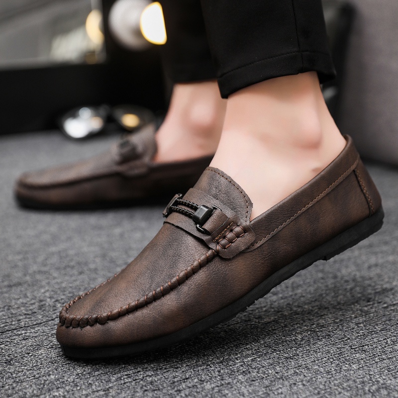 Hàng Có Sẵn Giày Lười Da Thật Đế Bằng Siêu Nhẹ Thoáng Khí Chống Trượt Phong Cách Anh Quốc Cho Nam