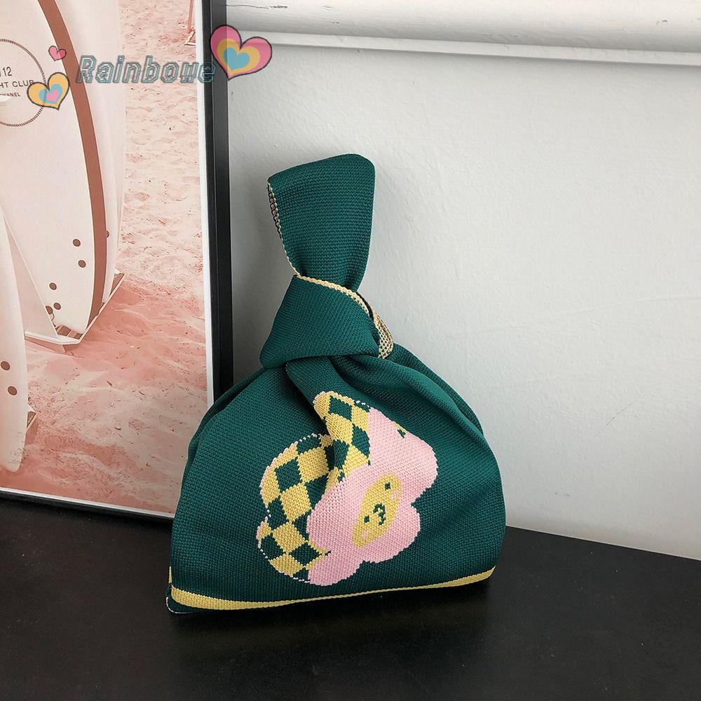 RAINBOW Túi Xách Mini Đan Len Đeo Cổ Tay Cho Nữ