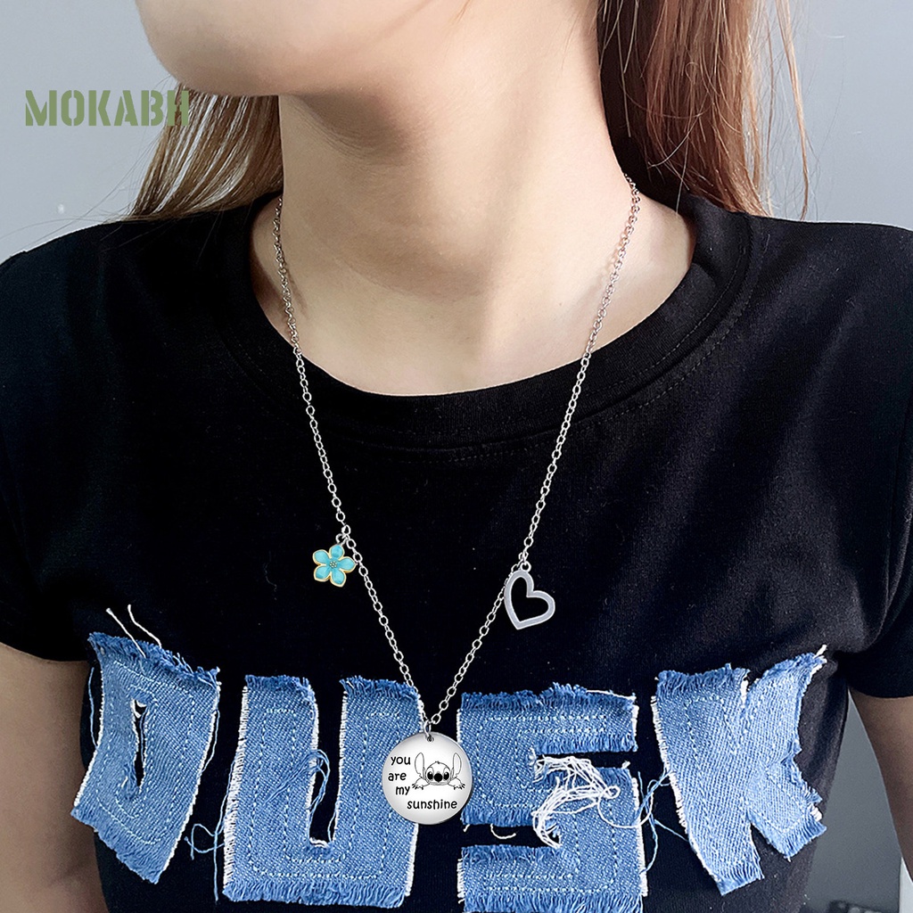 Vòng Cổ Bằng Thép Titan Mặt Hình Trái Tim Và Hoa Cá Tính