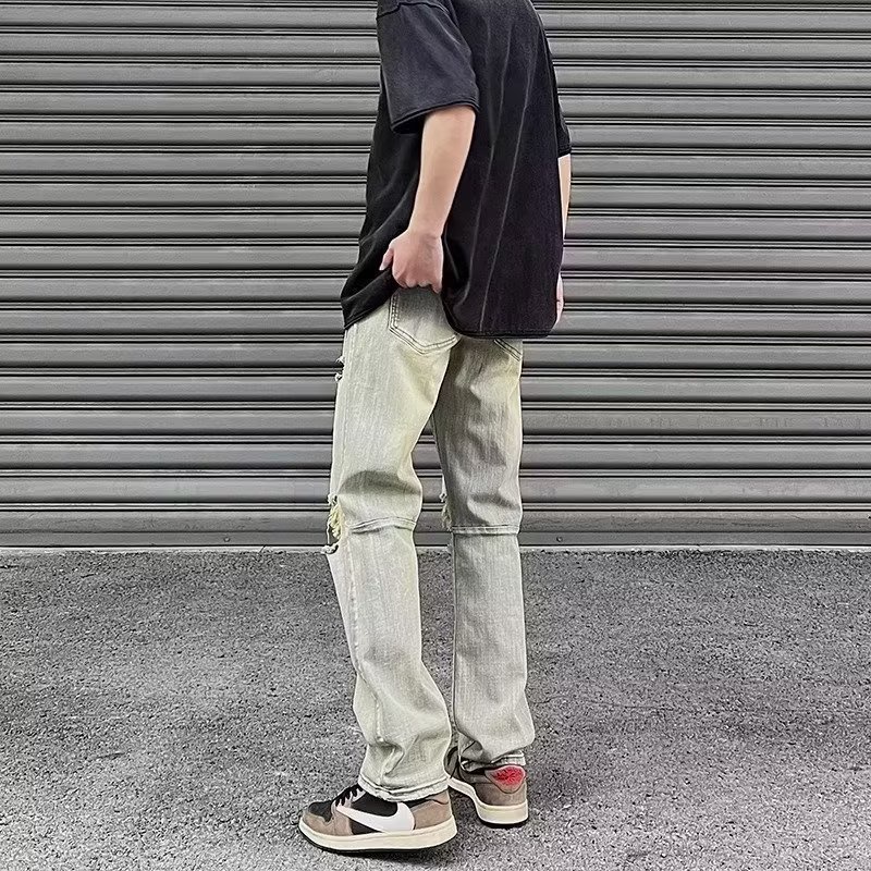Quần Jeans Dài Phối Vết Rách Thời Trang Dành Cho Nam