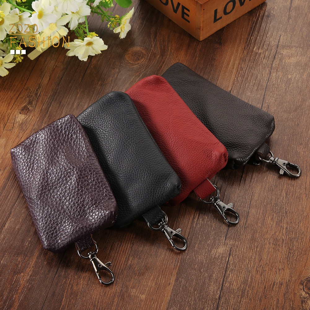 Ốp Chìa Khóa Dạng Ví Da Thật Có Dây Kéo Dành Cho Nam Nữ