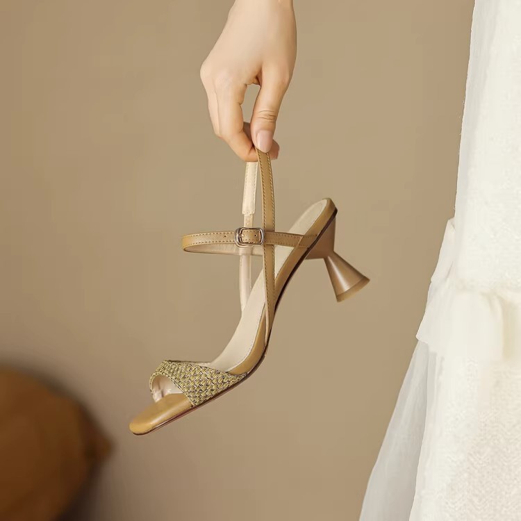 Duoya Tóc Thẳng ~ [Hàng Có Sẵn] Giày Sandal Cao Gót Hở Ngón Bằng Da Mềm Có Khóa Cài Quyến Rũ Dễ Phối Đồ Cho Nữ Miễn Phí Vận Chuyển