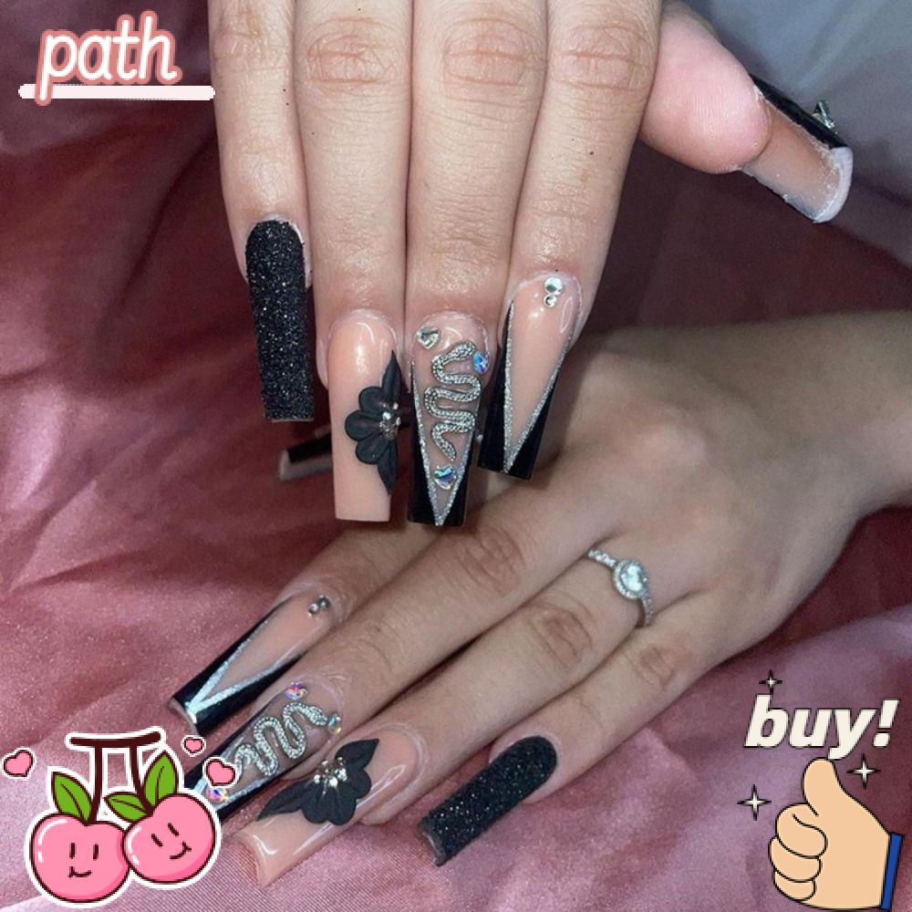 PATH Bộ 24 Móng Tay Giả Che Phủ Toàn Diện Màu Bạc DIY