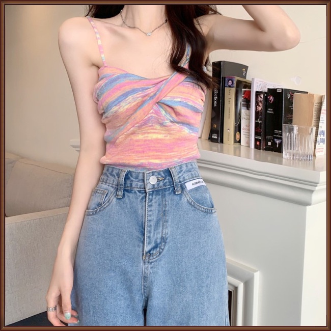 Áo Croptop Sát Nách Màu Sắc Tương Phản Thiết Kế Thoáng Khí Thời Trang Quyến Rũ Cho Nữ