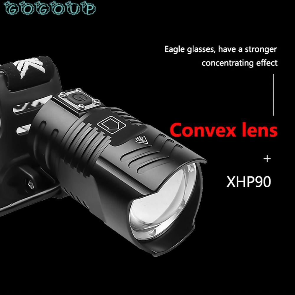 GOGOUP Đèn Pin Đeo Trán XHP90 P90 Cổng Sạc USB