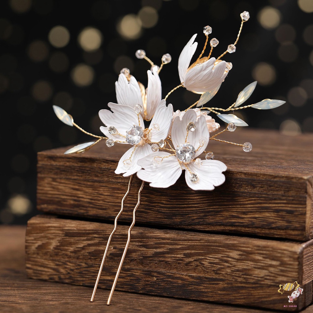 YADORNOS Trâm Cài Tóc Chữ U Hình Hoa Đính Ngọc Trai Bằng Hợp Kim Cho Cô Dâu