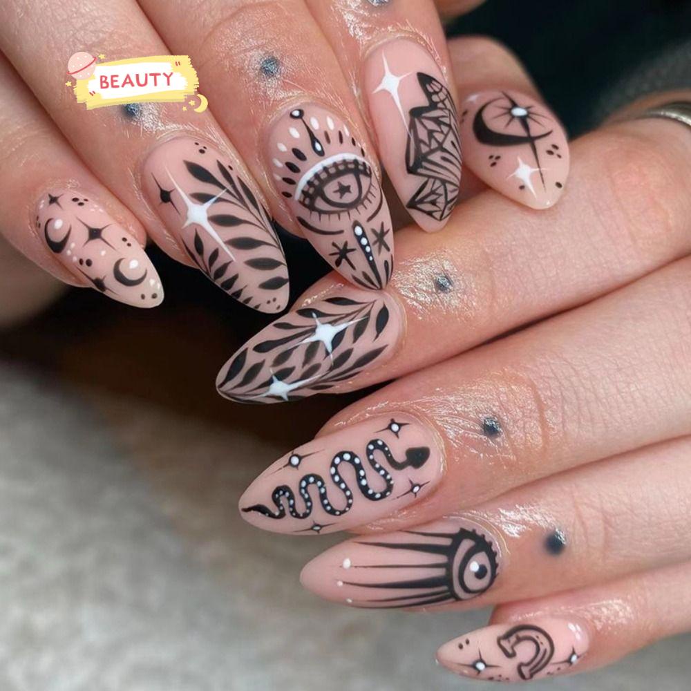 BEAUTY Bộ 24 Móng Tay Giả Hình Trăng Sao