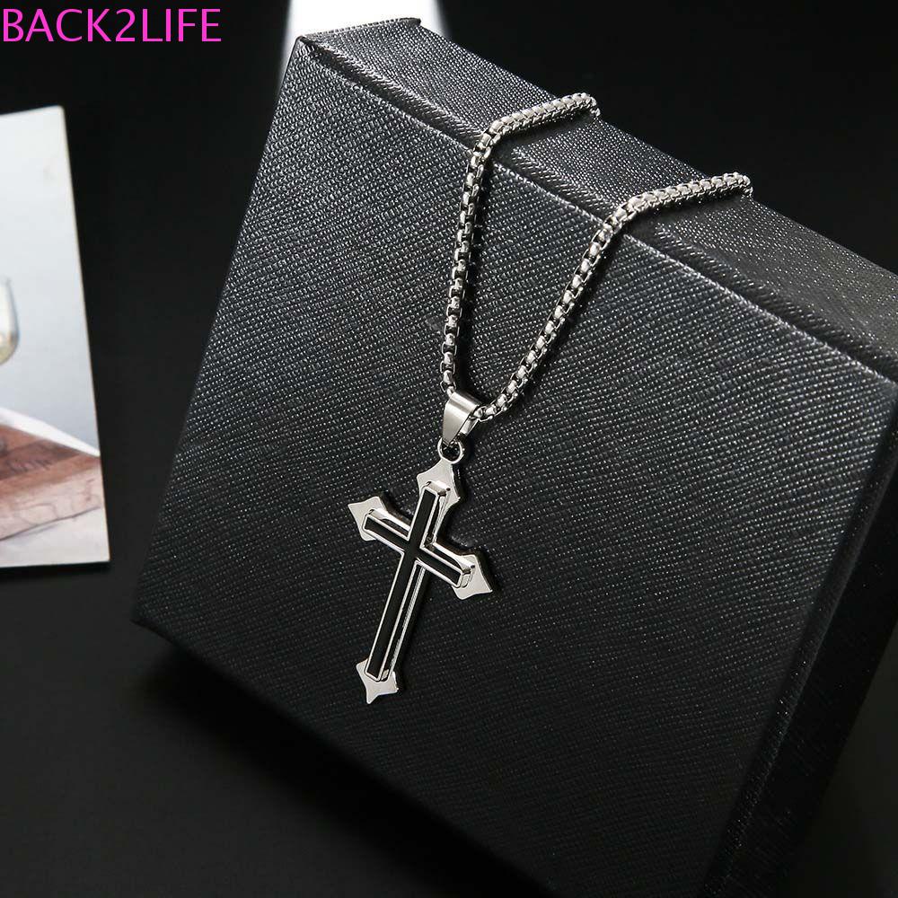 BACK2LIFE Dây Chuyền Bằng Thép Không Gỉ Mặt Thánh Giá Thời Trang