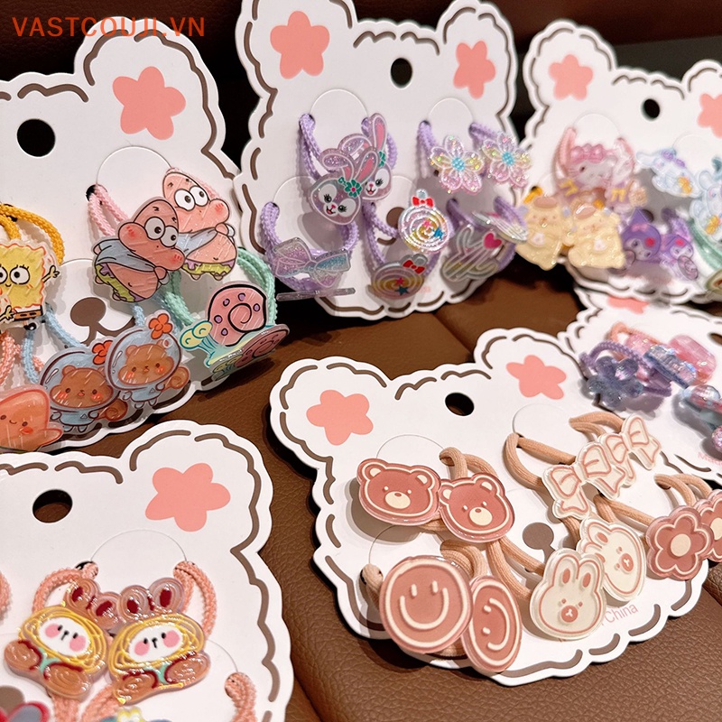 1 Set Dây Buộc Tóc Co Giãn Hình Hoa / Động Vật Hoạt Hình Dễ Thương Cho Bé Gái