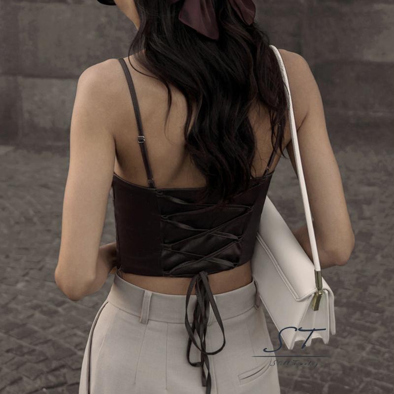 Áo Tank Top Hai Dây Cổ Vuông Viền Độc Đáo Phong Cách Đường Phố CY03