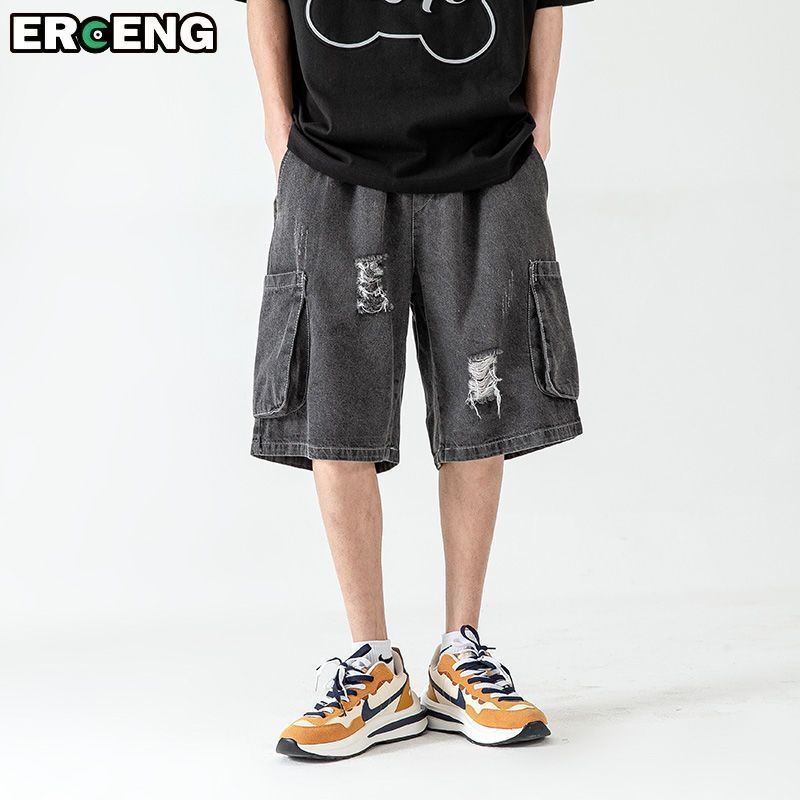 Quần Short Denim Ống Rộng Phối Túi Lớn Thời Trang Mùa Hè Dành Cho Nam