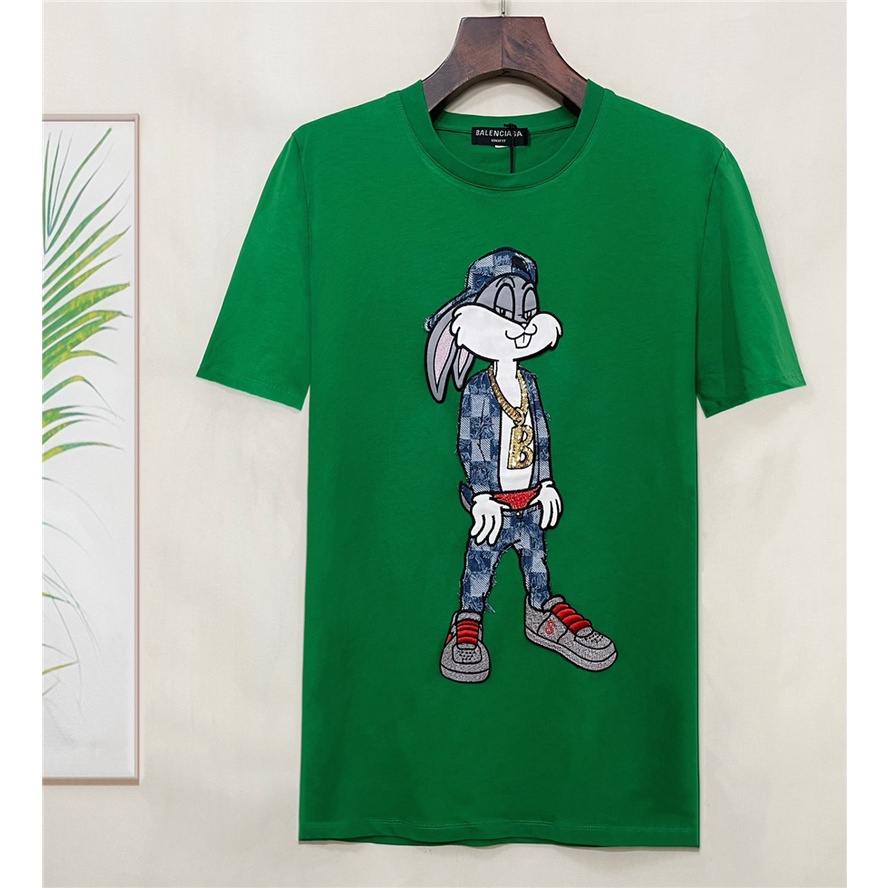Áo Thun Nam Ngắn Tay Cổ Tròn Thêu Hình Chú Thỏ Balenciag1Aga Size S-4XL