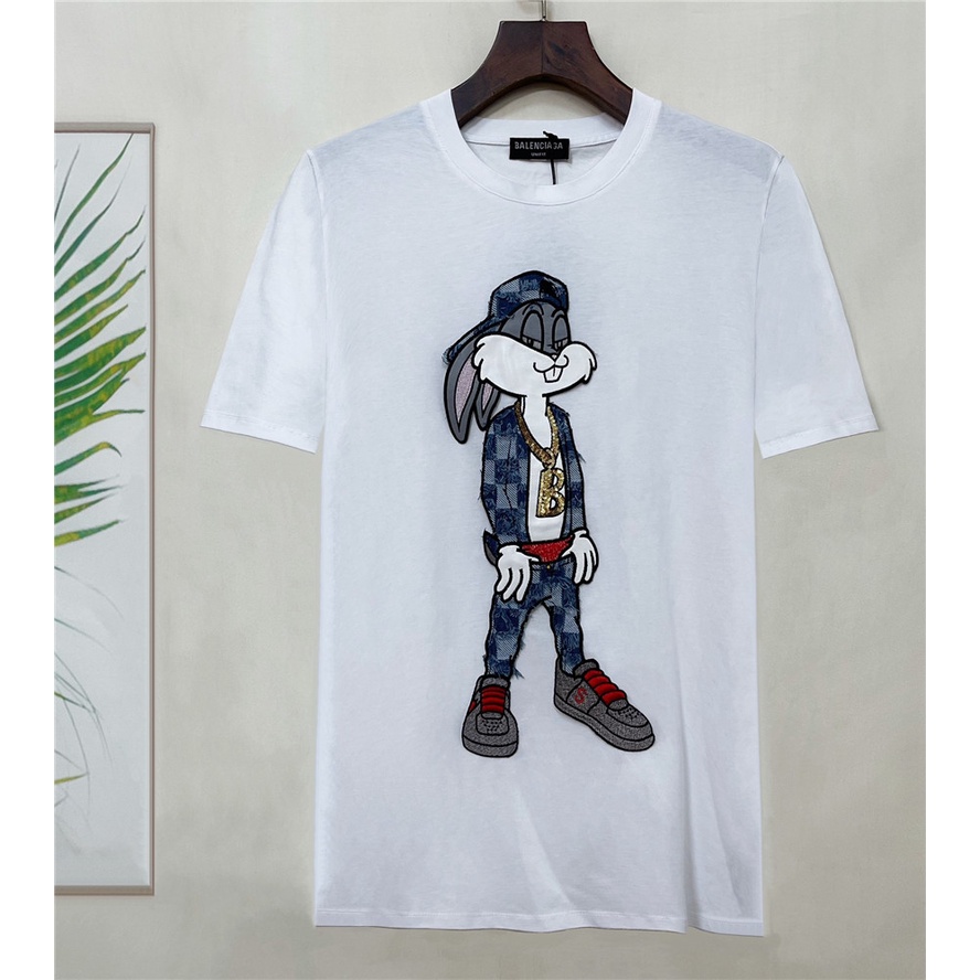 Áo Thun Nam Ngắn Tay Cổ Tròn Thêu Hình Chú Thỏ Balenciag1Aga Size S-4XL