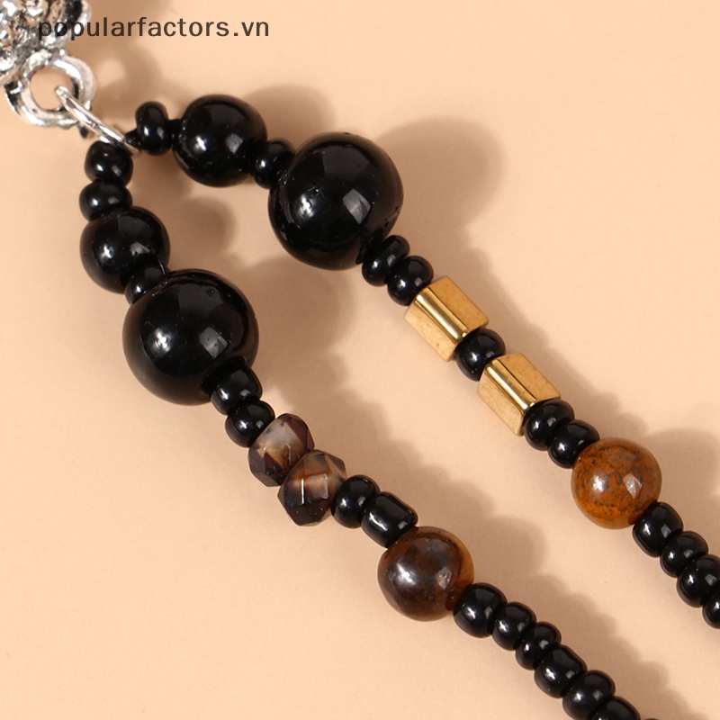 [Phổ Biếnfactors] Vòng cổ Hạt Mặt Sư Tử May Mắn Phong Cách Punk Trung Hoa Cổ Điển Đính Đá Không Cần Dùng Cho Nam Và Nữ