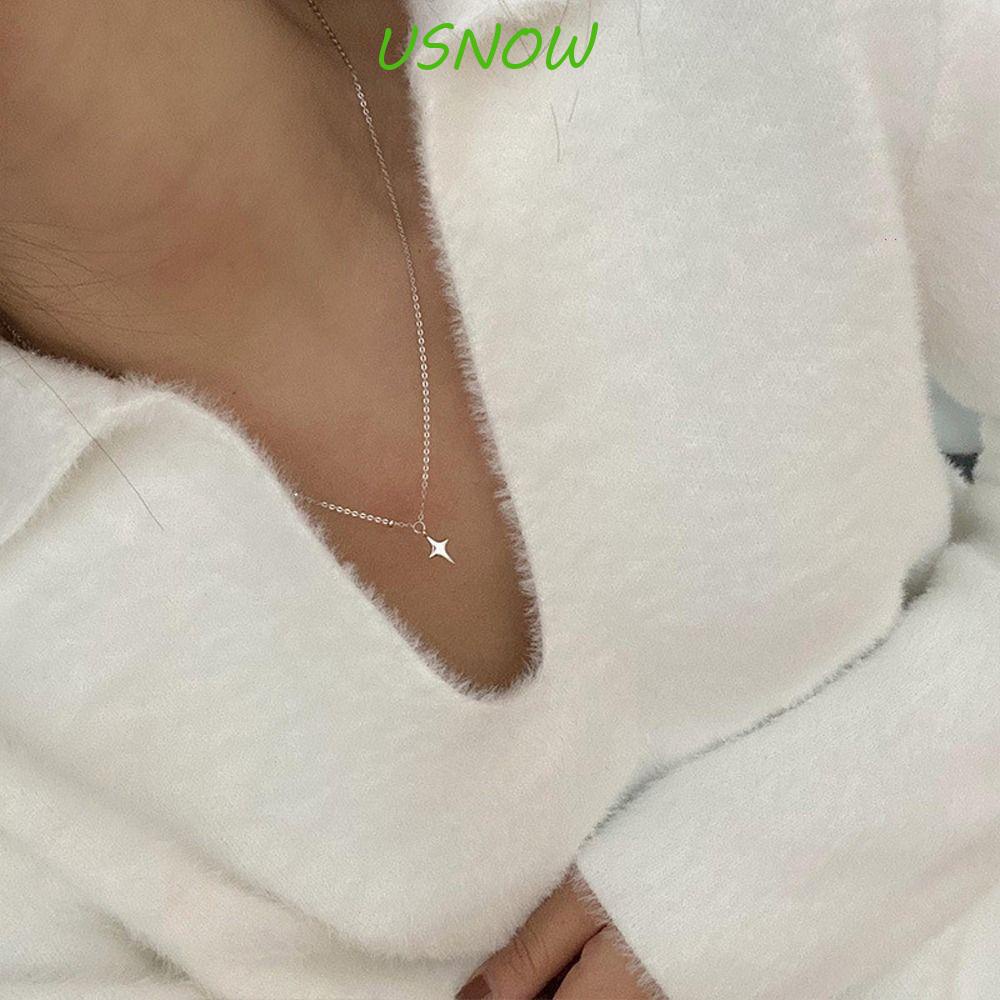 USNOW Vòng cổ Thép Titan Mặt Hình Ngôi Sao Bốn Cánh Đơn Giản Cá Tính Cho Nữ