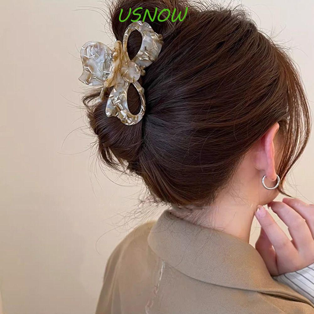 USNOW Acetate Kẹp Tóc Đuôi Ngựa Đính Nơ Họa Tiết Hoa Axit Acetic Ngọt Ngào Sáng Tạo Cho Nữ