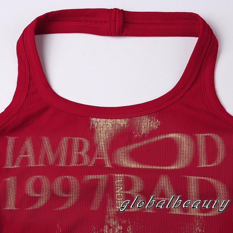 Áo Lửng Hai Dây Hở Lưng In Chữ Thời Trang Quyến Rũ Dành Cho Nữ