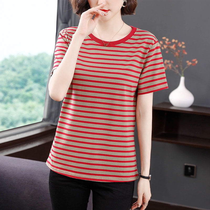 Áo Thun Ngắn Tay Dáng Rộng Thời Trang Mùa Hè Cho Phụ Nữ Trung Niên