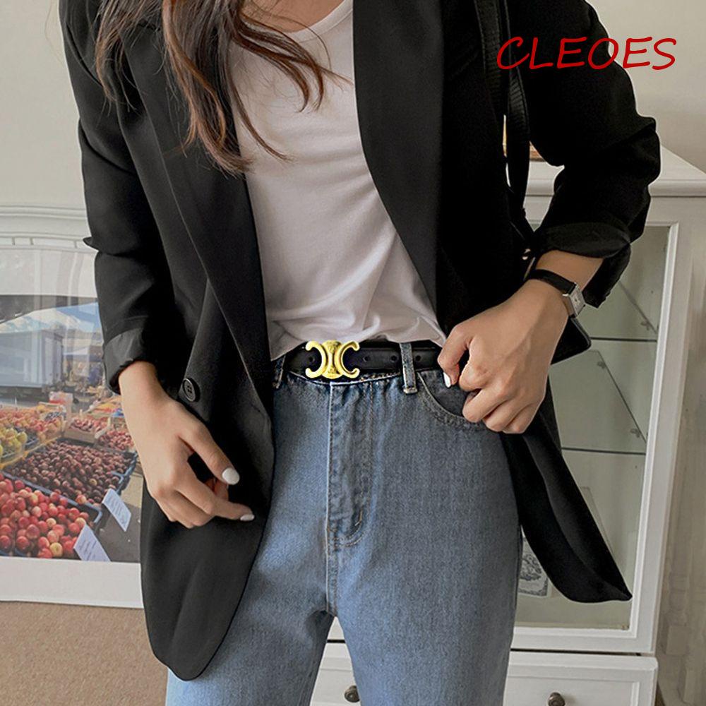 CLEOES Thắt Lưng Da PU Hai Khóa Tròn Màu Trơn Đơn Giản Thời Trang Cho Nữ