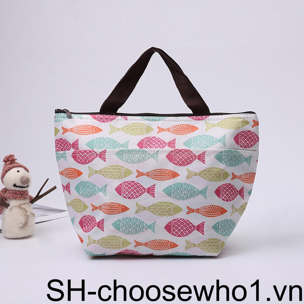 Túi Đựng Hộp Cơm Trưa Giữ Nhiệt In Họa Tiết Hoa Xinh Xắn Có Thể Gấp Gọn Tiện Dụng Mang Theo Du Lịch / Dã Ngoại