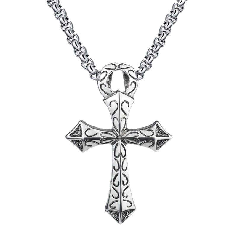 Ygt Vòng cổ Thép Không Gỉ Dài 50cm Phối Mặt Thánh Giá Phong Cách Punk Cá Tính Dành Cho Cả Nam Và Nữ