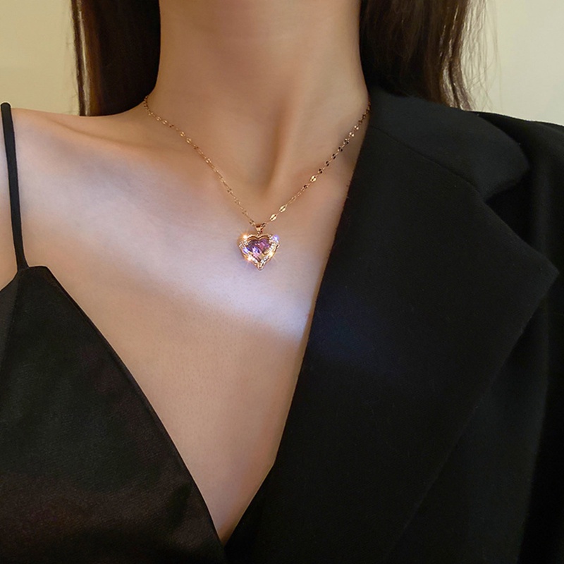 Ygt Vòng cổ Thép Titan Mặt Trái Tim Đính Đá Zircon Sang Trọng Cho Nữ