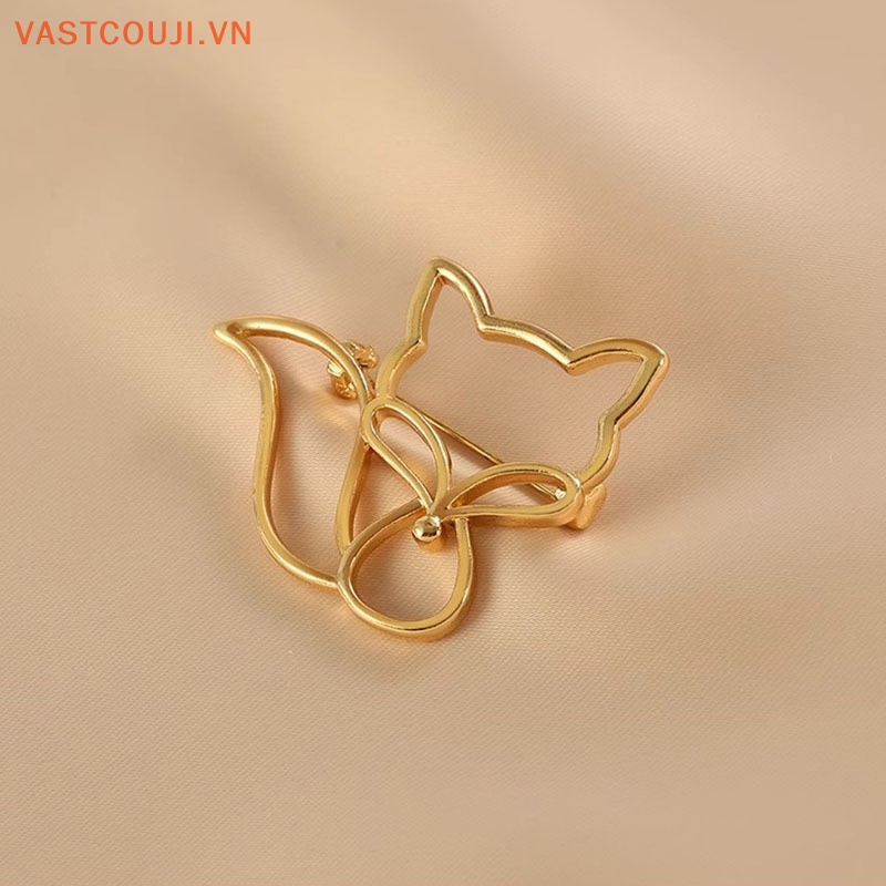Trâm Cài Áo Hình Cáo Rỗng Màu Vàng Kim VASTJI Thời Trang Cao Cấp Phong Cách Hàn Quốc Cho Nữ