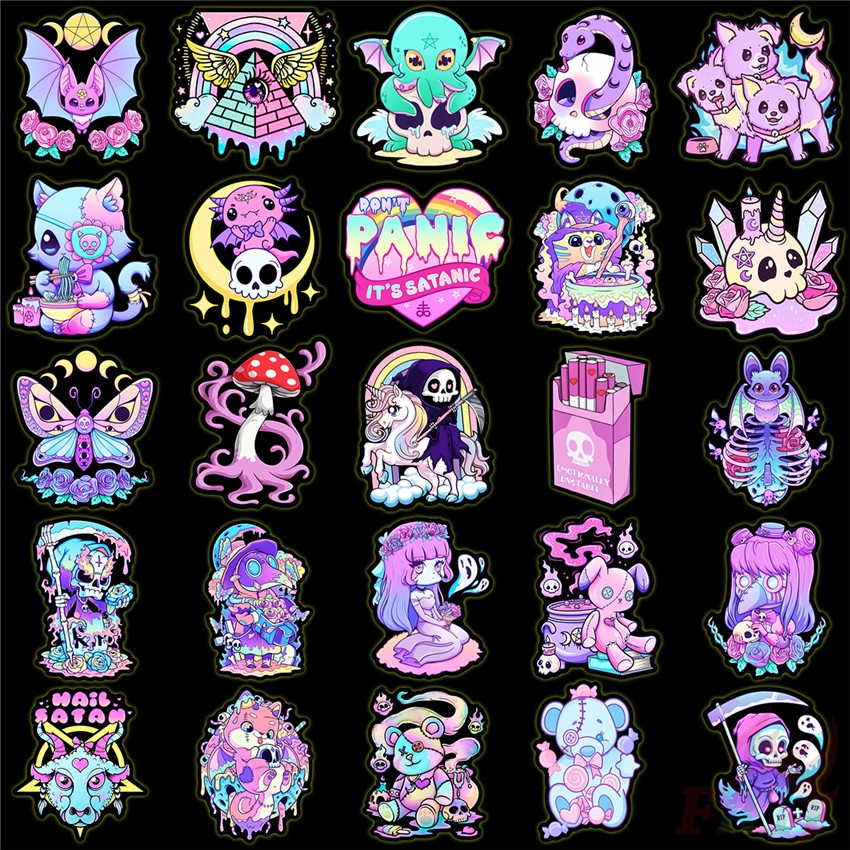 ❉ Vòng Cổ Màu Tối Phong Cách Gothic Cổ Điển Set 04 Sticker Dán Trang Trí Hình Kinh Dị Nghệ Thuật 04 ❉ Bộ 50 Sticker Chống Thấm Nước Họa Tiết Doodle Hợp Thời Trang