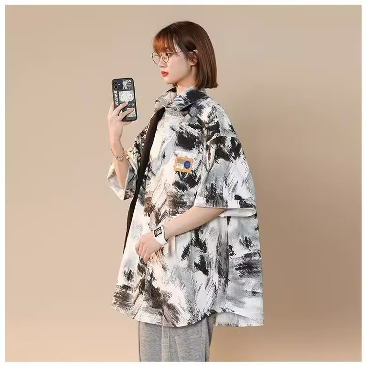 Áo Sơ Mi Tay Ngắn Dáng Rộng Họa Tiết Màu Nhuộm Thời Trang Đi Biển Cho Nam Giới Size M-8XL