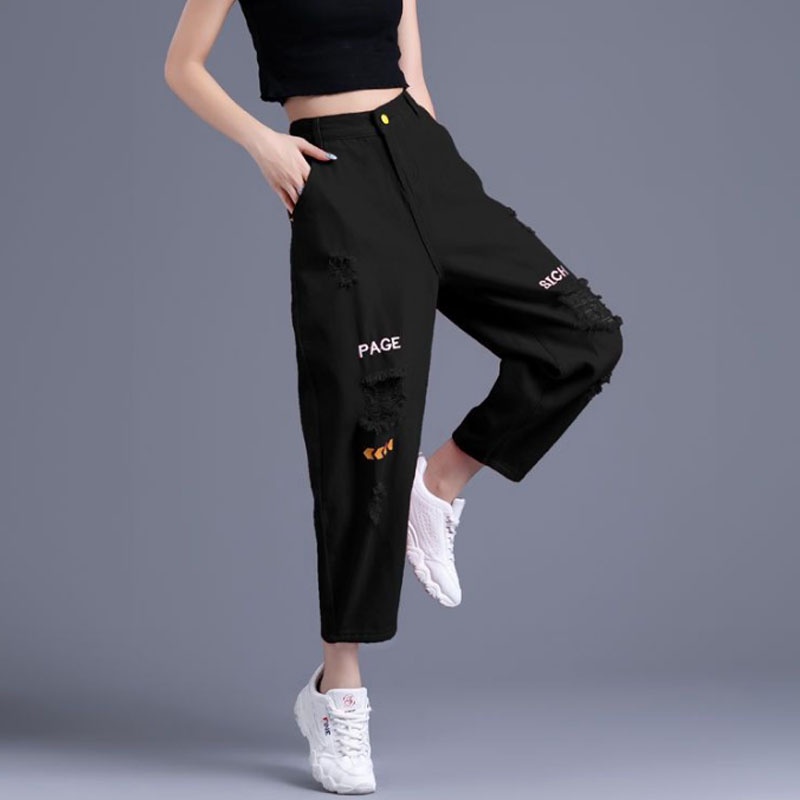 Quần Jean Dài Lưng Cao Dáng Ôm Thêu Họa Tiết Thời Trang Mùa Hè 2023 Cho Nữ