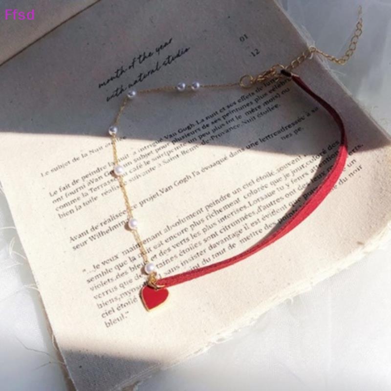 {Ffsd} Vòng Cổ Choker Mỏng Không Đối Xứng Mặt Trái Tim Xơ Vải Đỏ Hàng Mới Bán Chạy *